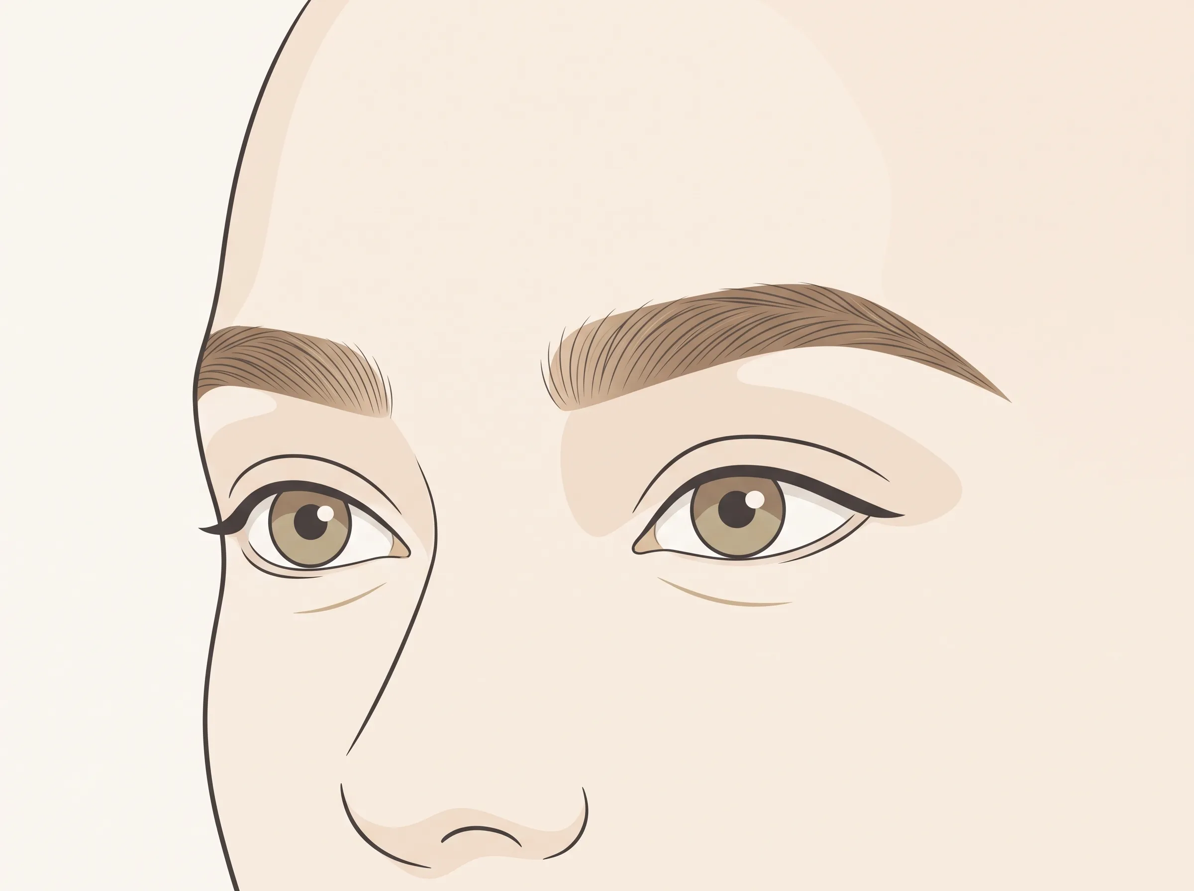 自然な毛流れを意識した眉のクローズアップイラスト。前方はふんわり、眉尻に向かって細くなる毛の流れを描いている。