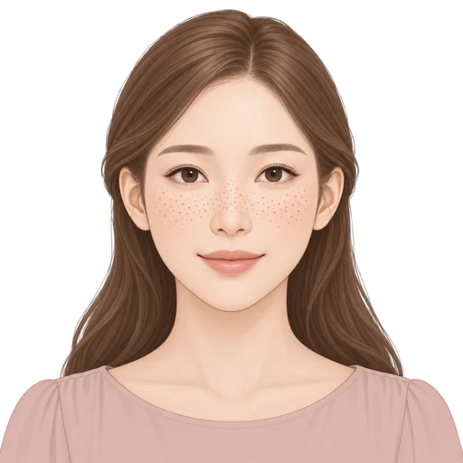鼻と両頬に小さなそばかすが散る女性のイラスト