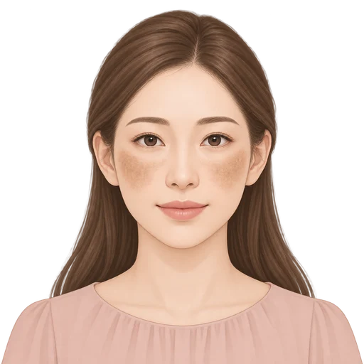 両頬に左右対称の淡い色むらが広がる女性のイラスト
