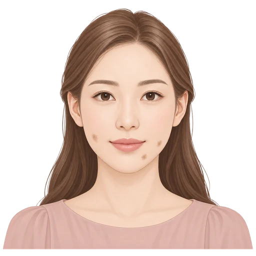 頬の下部にニキビなどの炎症後の茶色い跡が残る女性のイラスト